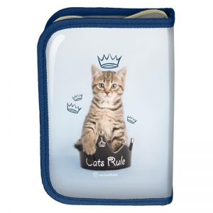 Piórnik składany Paso 1k, Studio Pets Kot niebieski, z wyposażeniem
